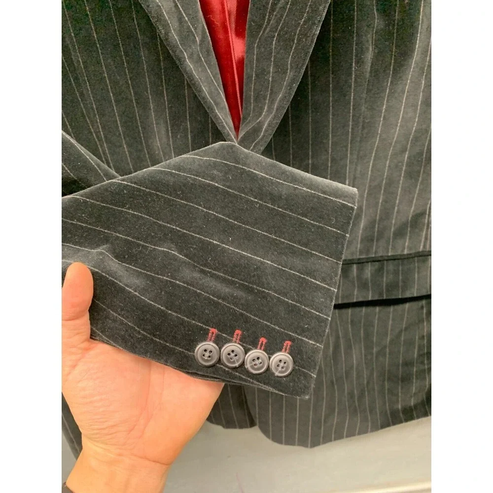 Michael Brandon Men’s XL 44 Black Pinstripe Corduroy Blazer Jacket Lined‎ Formal